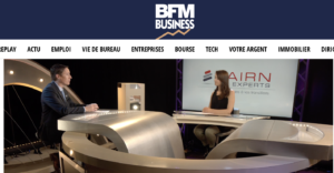 Capture d'écran d'une émission télévisée sur BFM business dans laquelle apparait Stéphane VALET, en tant que dirigeant de Cairn Experts